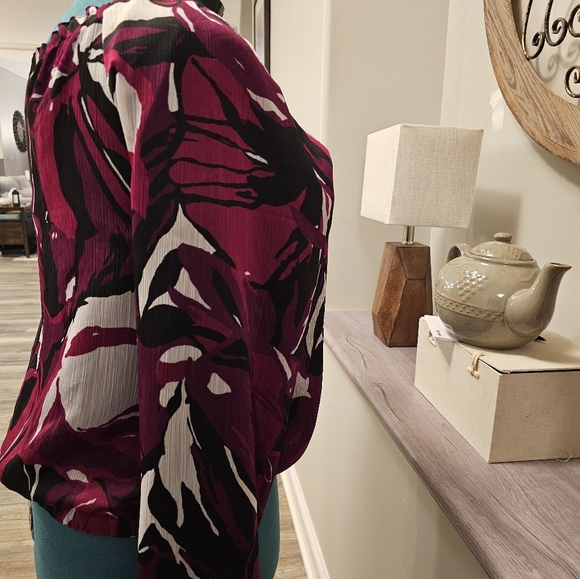 ANA (A New Approach) Size L vintage Chiffon Square Neck Elasticized Waist Blouse - Picture 6 of 8